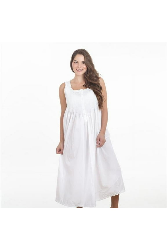 Embroidered Long Nightgown, White