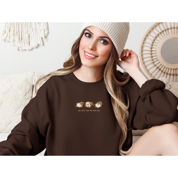 Embroidered Lost Sheep Sweatshirt, He Left the 99 Sweatshirt, Christian Embroidered Sweatshirt, Jesus Good Shepherd, Church Sweater, Luke 15