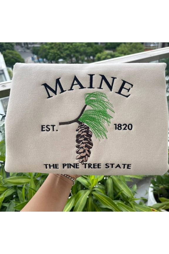 Embroidered Maine Pine Tree State Sweatshirt