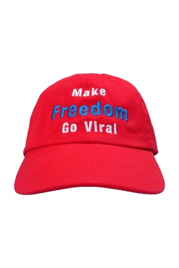 Embroidered 'Make Freedom Go Viral' Hat – 100% Bio-Washed Chino Cotton Twill, Adjustable Self-Fabric Strap with Brass-Toned Tri-Glide Buckle, Pre-Curved Visor