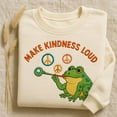 thumbnail image 1 of Embroidered Make Kindness Loud Sweatshirt, Cute Frog Peace Sign Sweater, Whimsical Kindness Pullover, Hippie Frog Lover Gift, 1 of 4