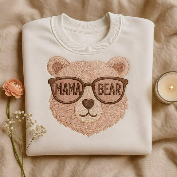 Embroidered Mama Bear Heart Sweatshirt, Heart Nose Crewneck, Cute Mother's Day Gift, Family Bear Sweater, Wild Life Mom Shirt