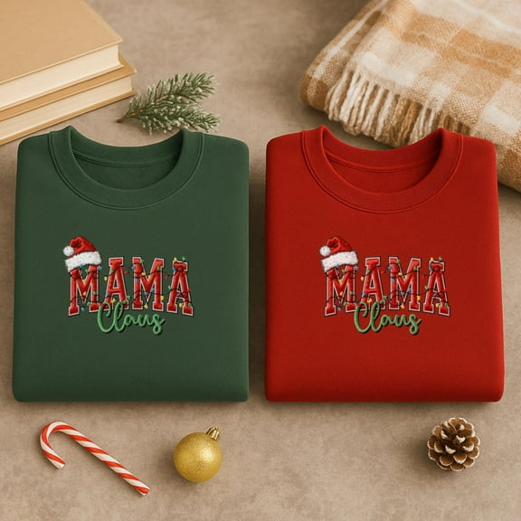 Embroidered Mama Claus Sweatshirt, Christmas Mom Shirt, Christmas Mama Shirt, Mama Claus Shirt, Holiday Mom Shirt, Family Christmas Mom