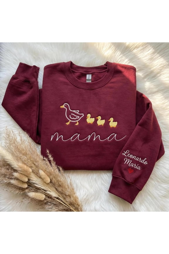 Embroidered Mama Duck Sweatshirt, Custom Embroidered Sweatshirt