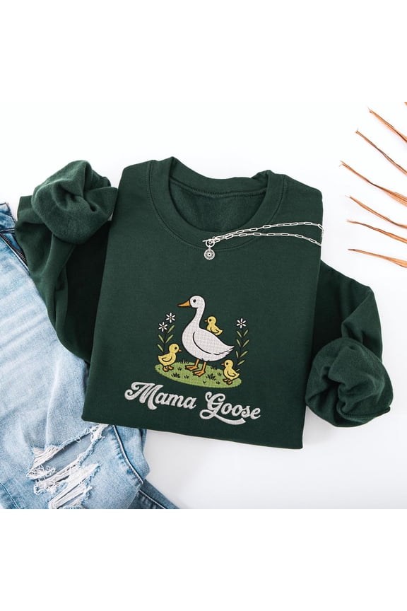Embroidered Mama Goose Sweatshirt, Duck Mom TShirt, Gift for Mom, Geese Family, Duck Family Hoodie, Duck Mama Gifts, Bird Lover