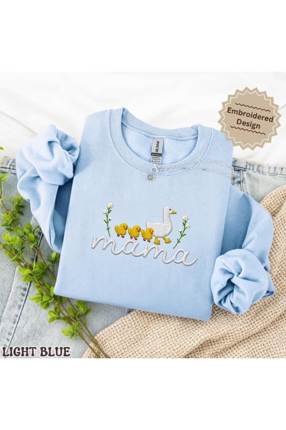 Embroidered Mama Goose TShirt Cute Duck Family Crewneck Cozy Mom Gift Baby Shower New Mama