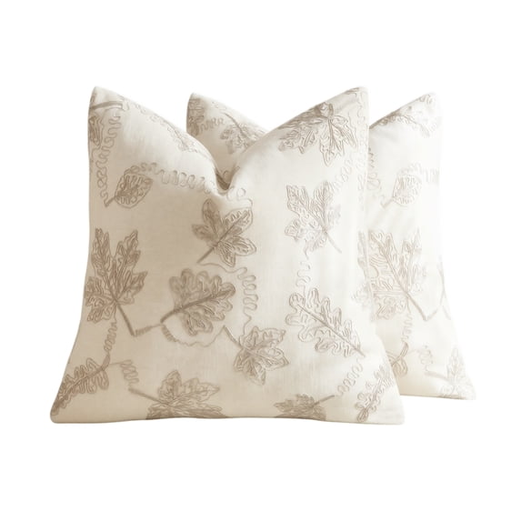 Embroidered Maple Leaf Cushion Cover, 17.7x17.7in Seasonal Fall Decorative Throw Pillow Case, Thanksgiving Halloween Home Ornament for Living Room Beige