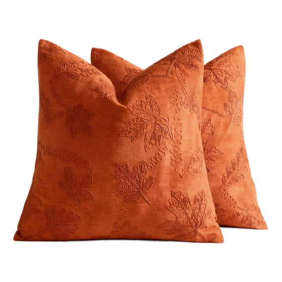 Embroidered Maple Leaf Cushion Cover, 17.7x17.7in Seasonal Fall Decorative Throw Pillow Case, Thanksgiving Halloween Home Ornament for Living Room Saffron