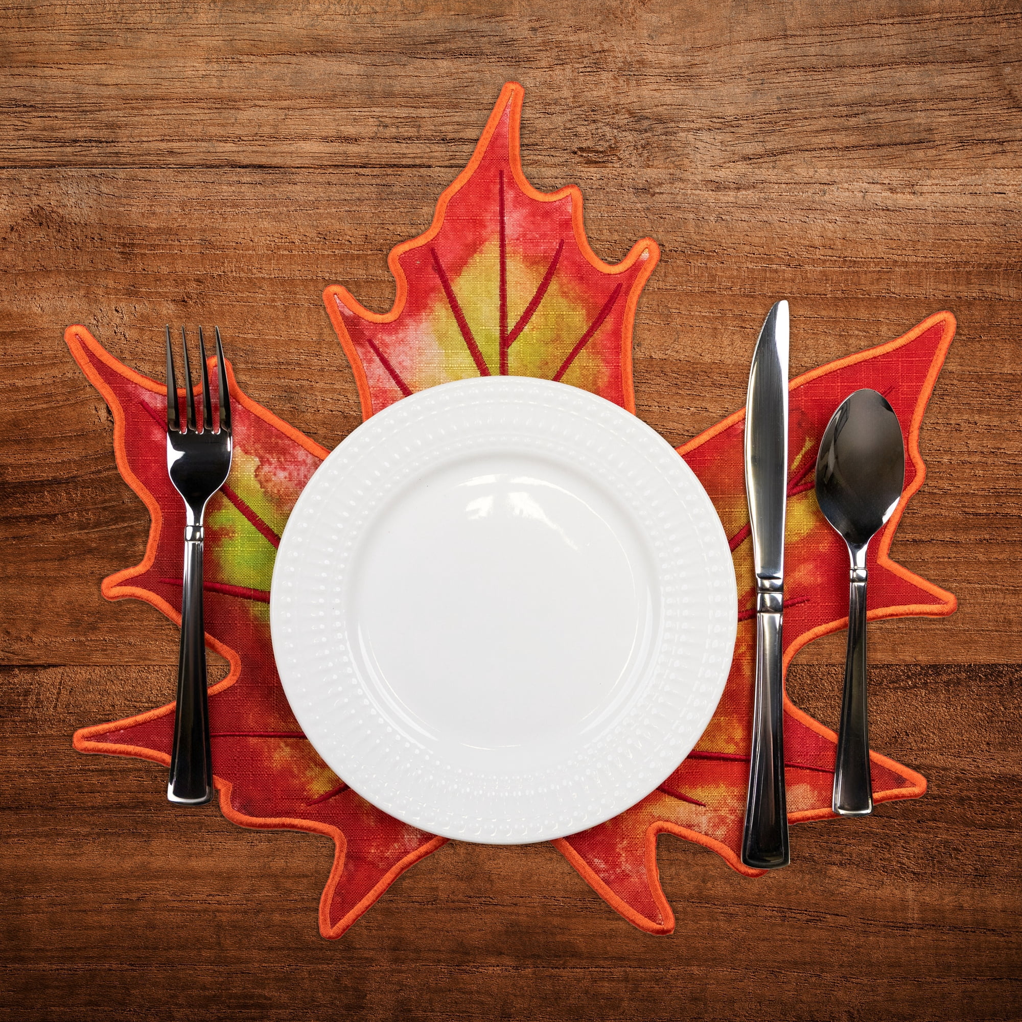 Embroidered Maple Leaf Fall Harvest Placemats - 14.75" - Orange and Red - Set of 4