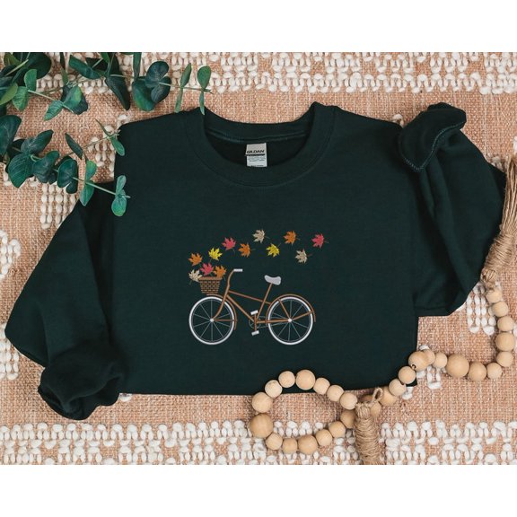 Embroidered Maple Leaves Bicycle Sweatshirt