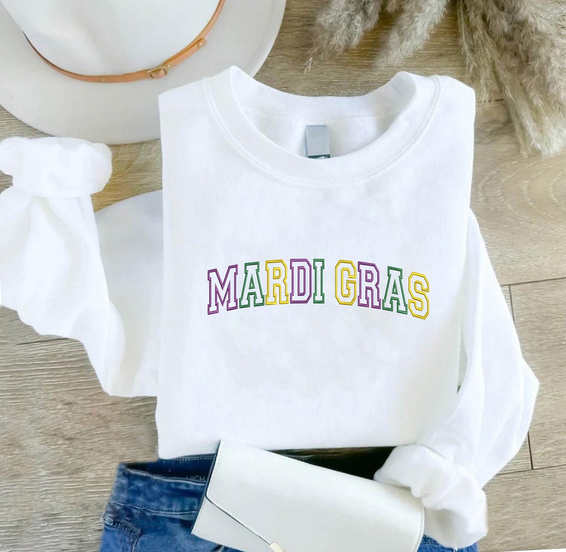 MARDI GRAS Round Neck Drop Shoulder Sweatshirt