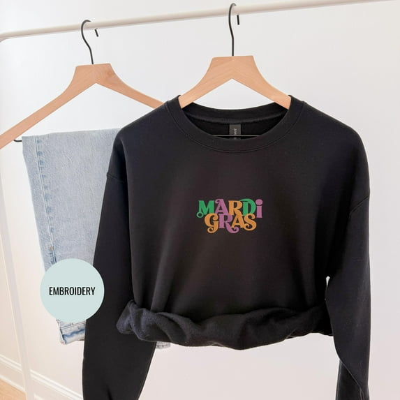 Embroidered Mardi Gras Sweatshirt: Valentine Shirt, Minimal Embroidery Design Hat, Party Gift for Daughter