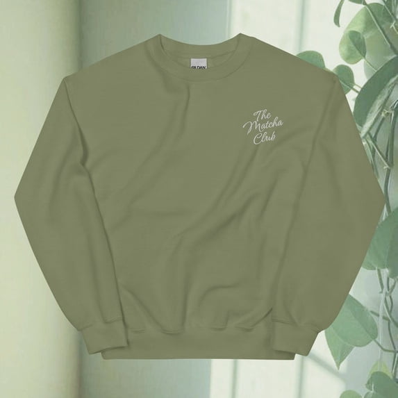 Embroly Matcha Lover Embroidered Tea Sweatshirt Minimalist Green Crewneck