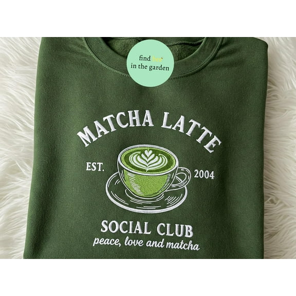 Embroidered Matcha Latte Club Sweatshirt, Cute Aesthetic Matcha Shirt, Trendy Matcha Lover Tee, Iced Matcha Crewneck, Cozy Café Gift