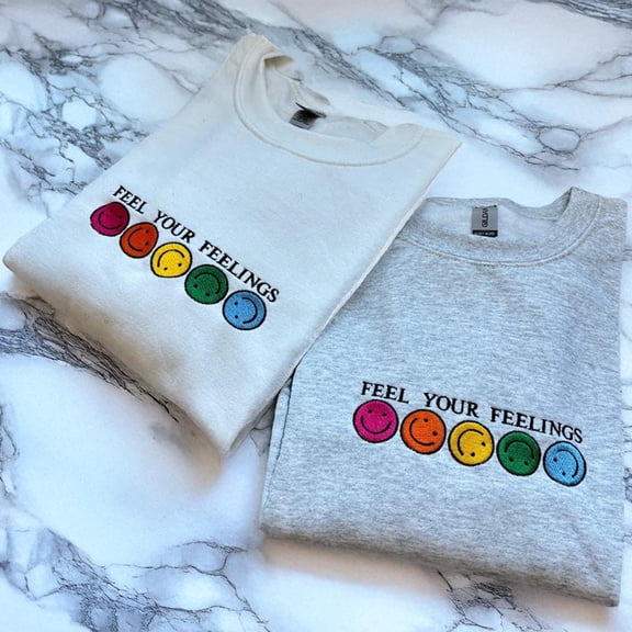 Embroidered Mental Health Crewneck Sweatshirt, Feel Your Feelings