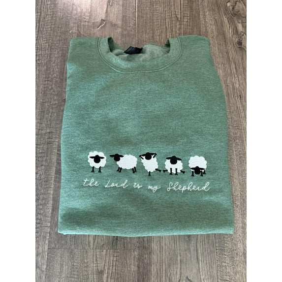Christian Sweatshirt, The Lord Is My Shepherd Embroidered Sheep, Faith Gift, Christian Gift, Embroidered Sweatshirt