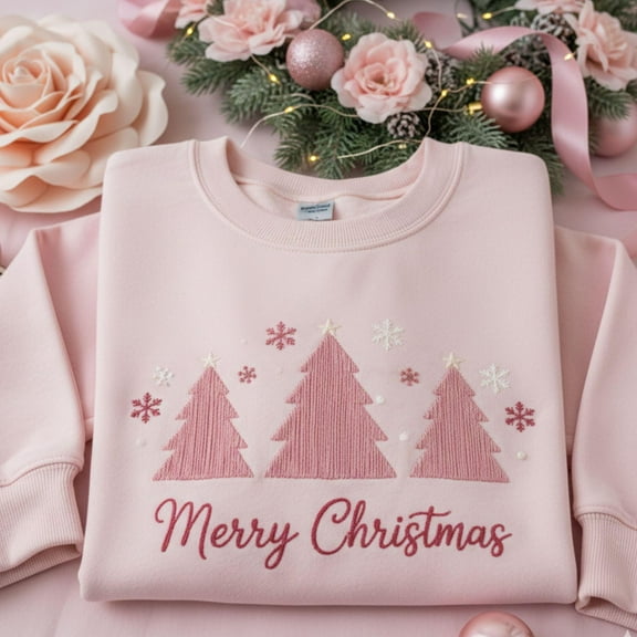 Embroidered Merry Christmas Sweatshirt, Embroidered Christmas Coquette Crewneck, Embroidered Xmas Tree Shirt, Custom Xmas Gift, Gift For Her