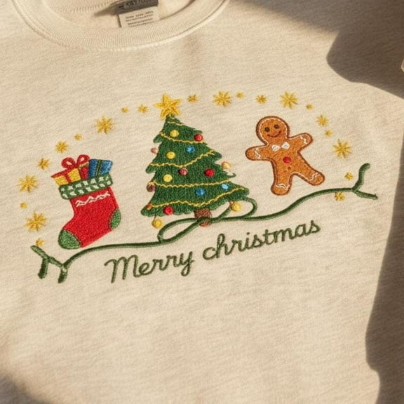 Embroidered Merry Christmas Sweatshirt | Gingerbread Crewneck | Embroidered Holiday Sweater | Custom Xmas Gift