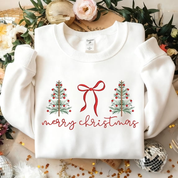 Embroidered Merry and Brigh Christmas Sweatshirt, Christmas tree sweater, Pine-tree sweatshirt, Piny sweatshirt,pine,Custom Xmas Gift