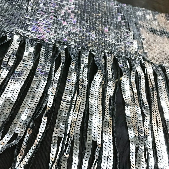 Embroidered Mesh with Dangling Sequins
