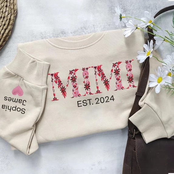 Embroidered Mimi Floral Valentines And Grandkids, Unisex Sweatshirt, LINHKHA
