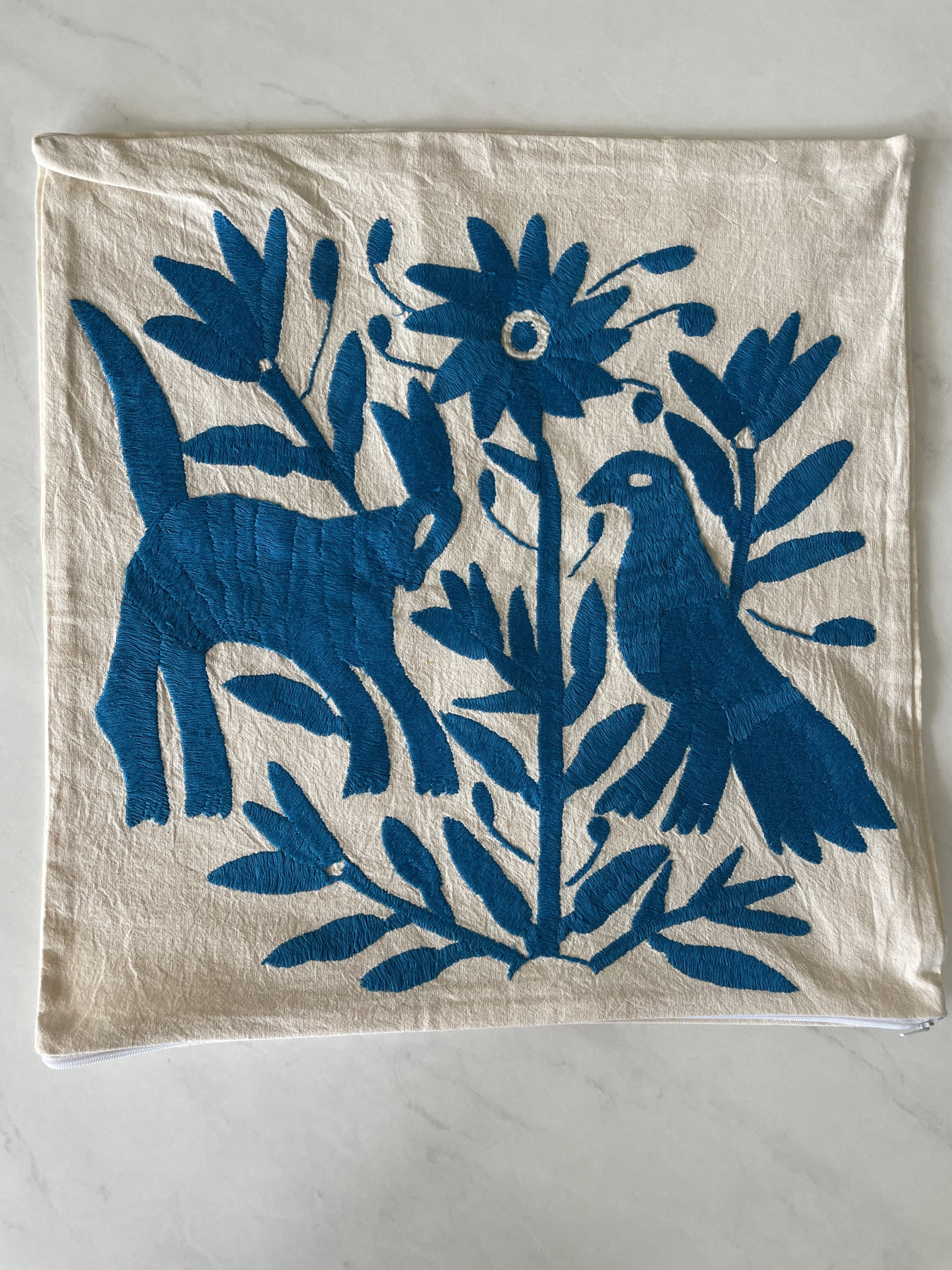 Embroidered Minimalist Animals pillow case - Blue |Mexican |decorative pillow cover |colorful home decor | Embroidered Authentic Artisanal Handmade