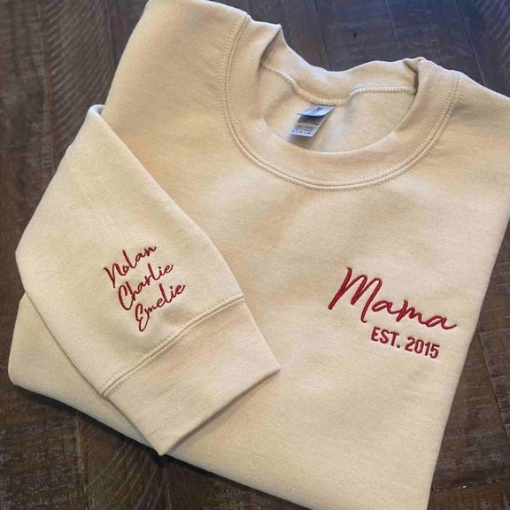 Embroidered Mom Crewneck, Grandmother Sweatshirt with Kids Names, Unisex Sweatshirt-LINHKHA