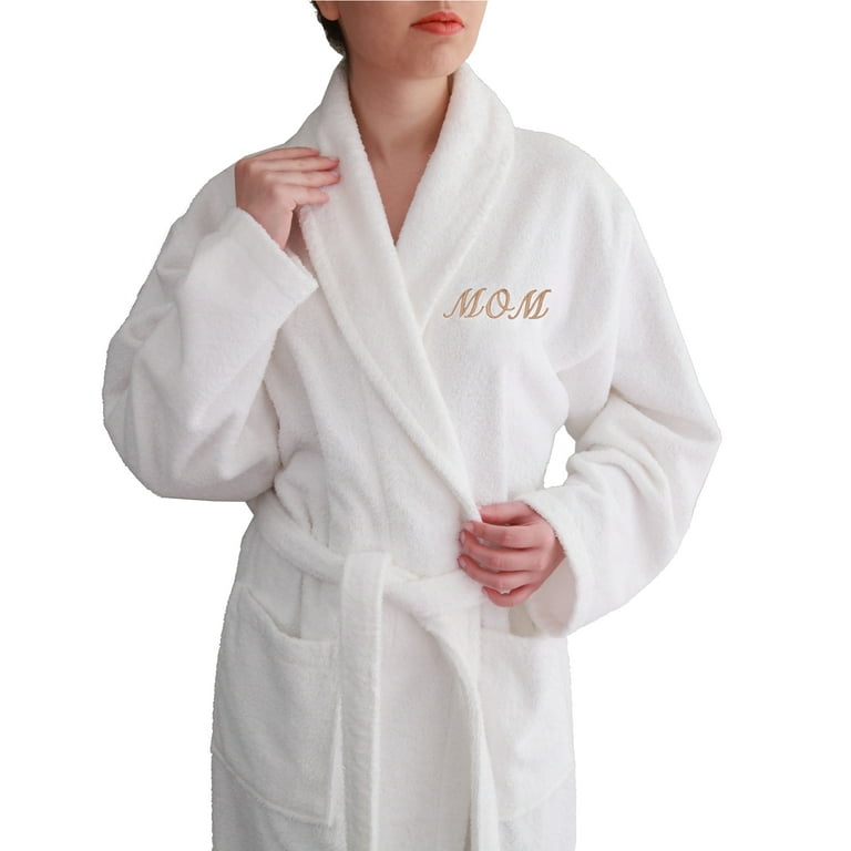 Embroidered 'Mom' Terry Cloth Turkish Cotton Bath Robe L/XL - Gold