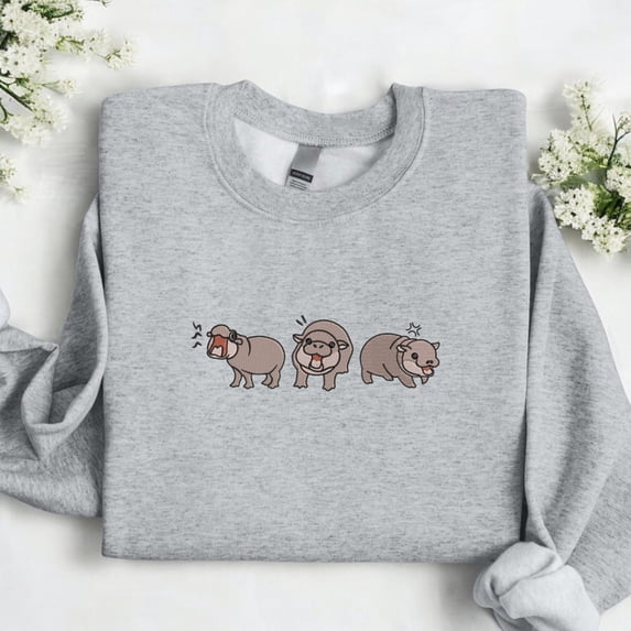 Embroidered Moo Deng Baby Pygmy Hippo Sweatshirt