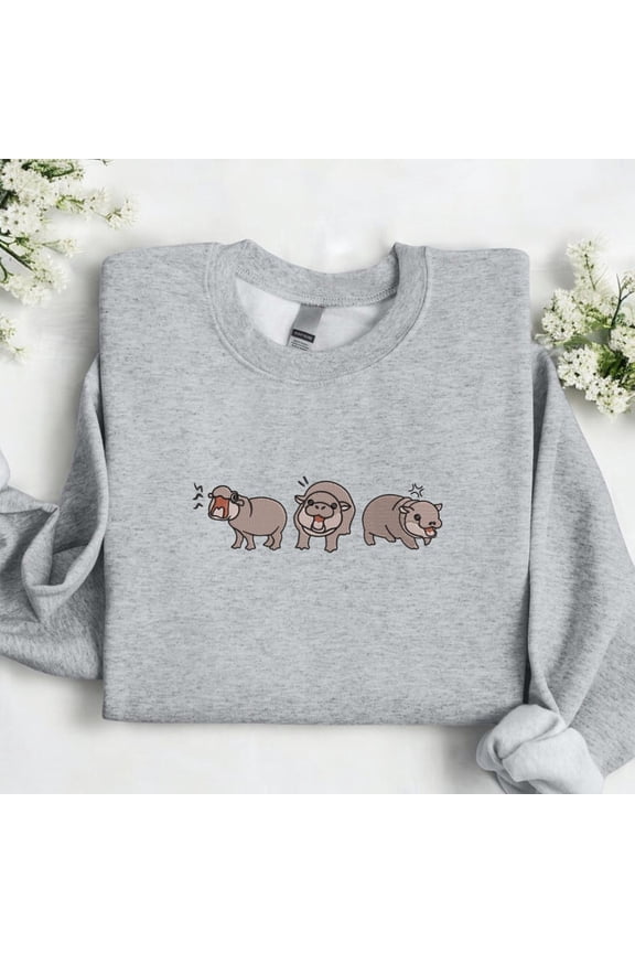 Embroidered Moo Deng Baby Pygmy Hippo Sweatshirt