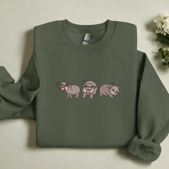 Embroidered Moo Deng Baby Pygmy Hippo Sweatshirt