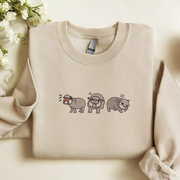 Embroidered Moo Deng Baby Pygmy Hippo Sweatshirt