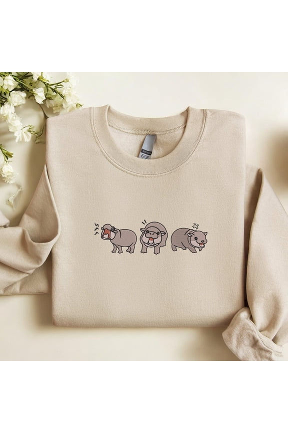 Embroidered Moo Deng Baby Pygmy Hippo Sweatshirt