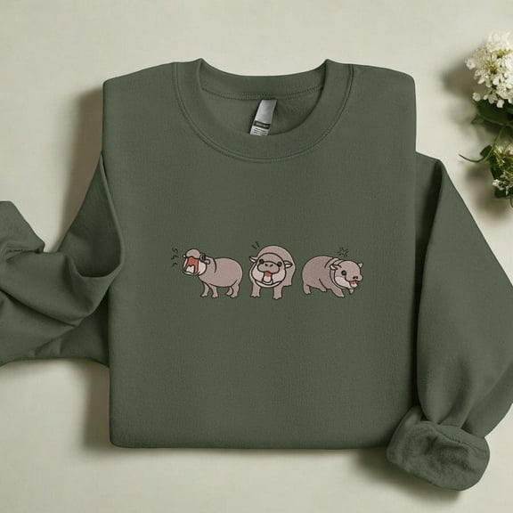 Embroidered Moo Deng Baby Pygmy Hippo Sweatshirt