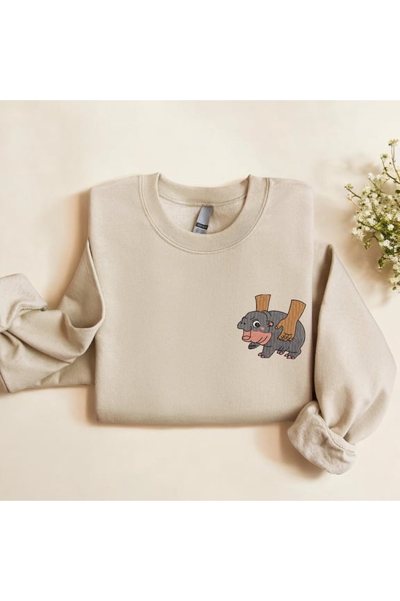 Embroidered Moo Deng Funny Hippo Sweatshirt