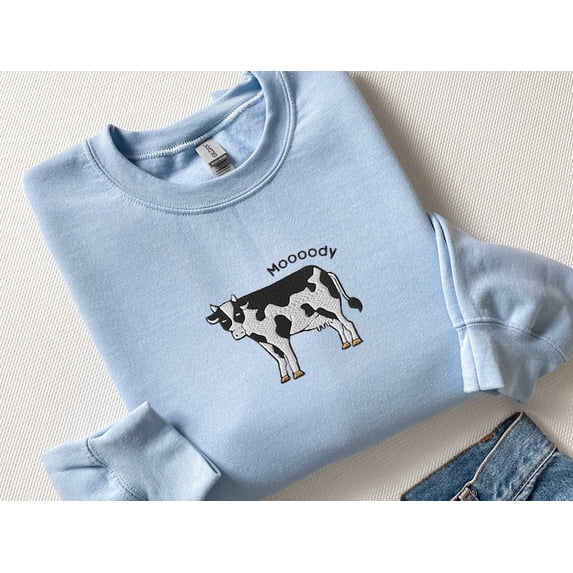 Embroidered Moody Cow Sweatshirt