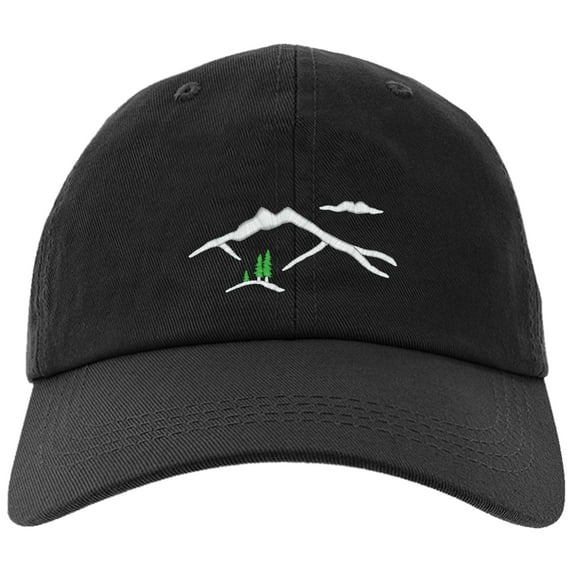 Embroidered Mountain Silhouette Logo, Adjustable Baseball Cap-EM-0041-Black