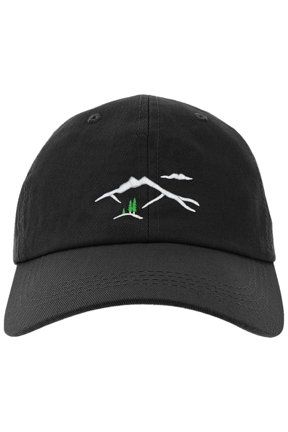 Embroidered Mountain Silhouette Logo, Adjustable Baseball Cap-EM-0041-Black