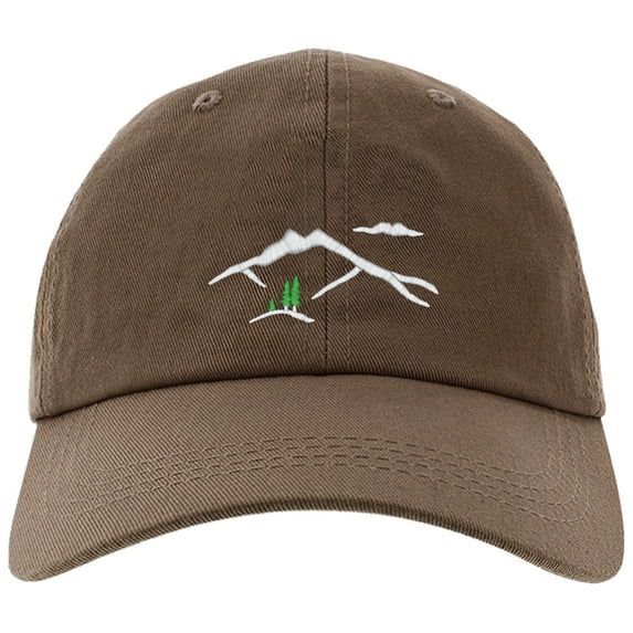 Embroidered Mountain Silhouette Logo, Adjustable Baseball Cap-EM-0041-Brown