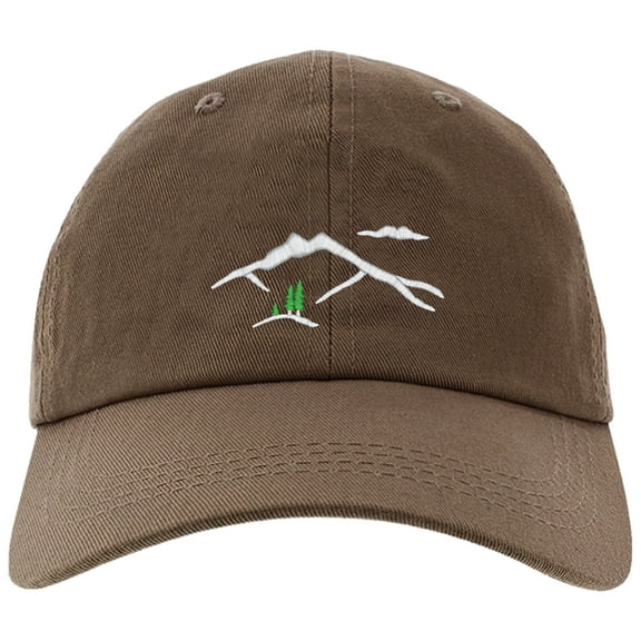 Embroidered Mountain Silhouette Logo, Adjustable Baseball Cap-EM-0041-Brown