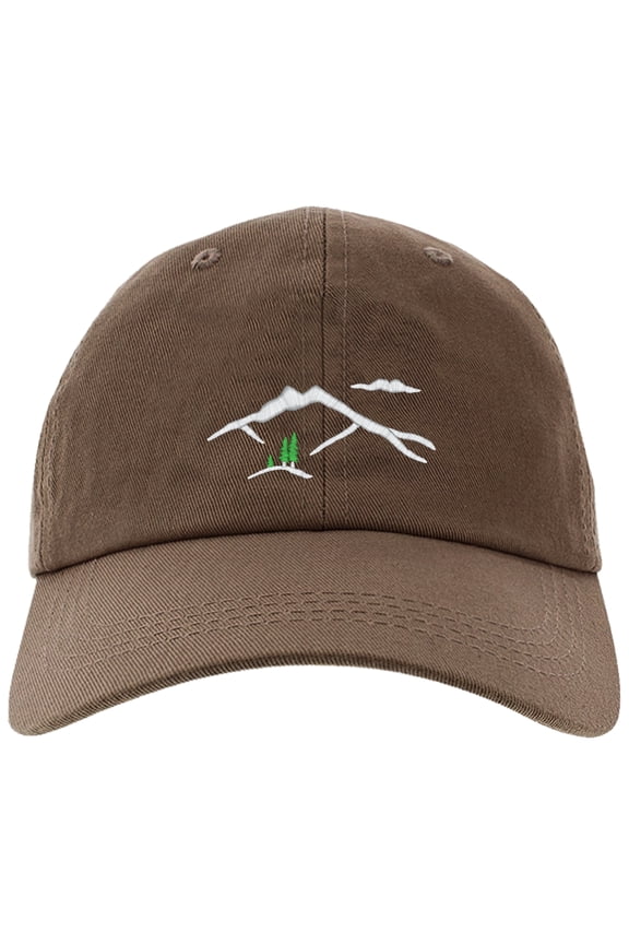 Embroidered Mountain Silhouette Logo, Adjustable Baseball Cap-EM-0041-Brown