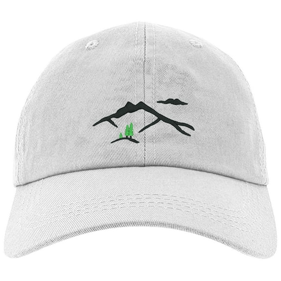 Embroidered Mountain Silhouette Logo, Adjustable Baseball Cap-EM-0041-White