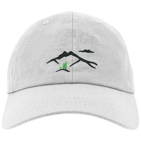 Embroidered Mountain Silhouette Logo, Adjustable Baseball Cap-EM-0041-White