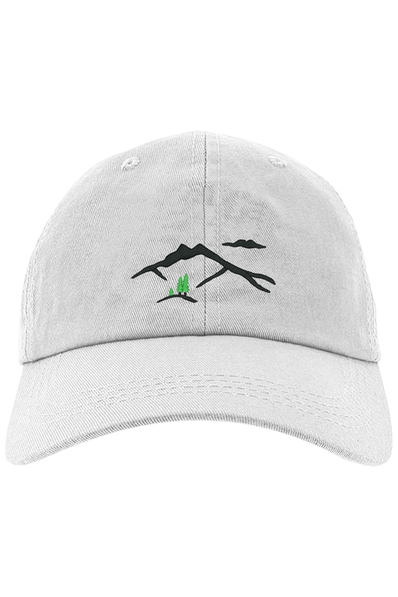 Embroidered Mountain Silhouette Logo, Adjustable Baseball Cap-EM-0041-White