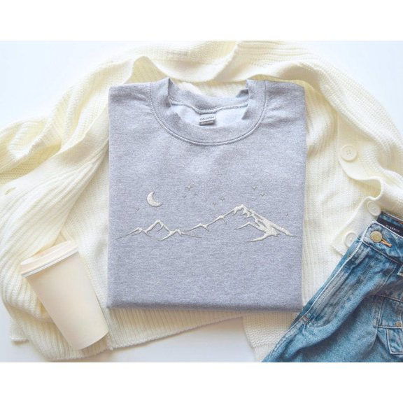Embroidered Mountains Moon and Star Sweatshirt