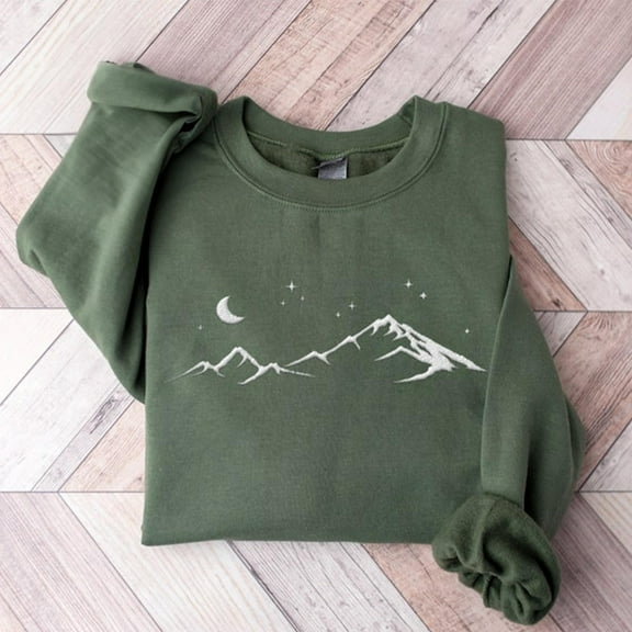 Embroidered Mountains Moon and Star Sweatshirt