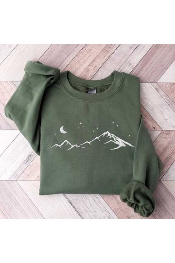 Embroidered Mountains Moon and Star Sweatshirt