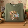 thumbnail image 1 of Embroidered Mouse with Flowers Sweatshirt Cottagecore Animal Design Gardening Mouse Shirt Nature Inspired Apparel, 1 of 4