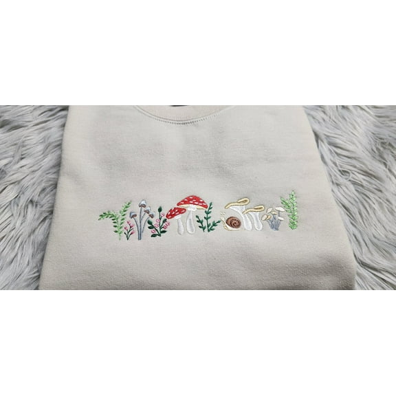Embroidered Mushroom Forest Wildflower Meadow Crewneck
