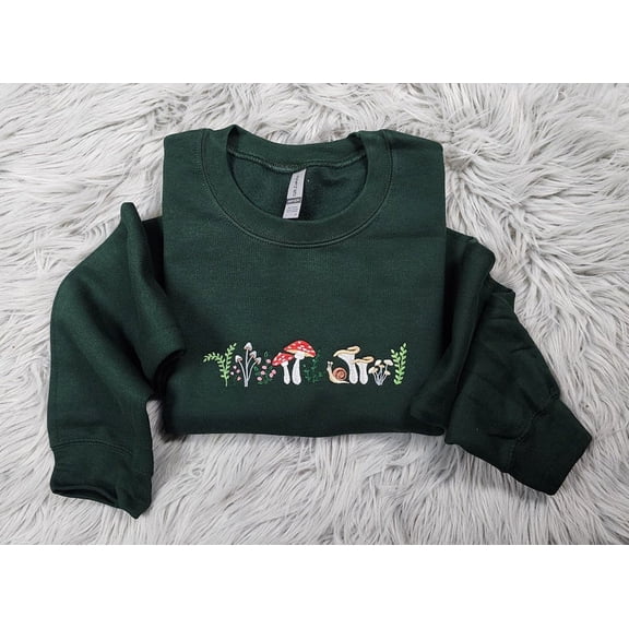 Embroidered Mushroom Forest Wildflower Meadow Crewneck